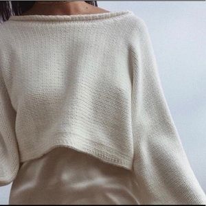 Urban Outfitters Cropped Rolled Hem White Sweater